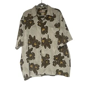 Island Tropics Brown Floral Hawaiian Shirt Mens XL